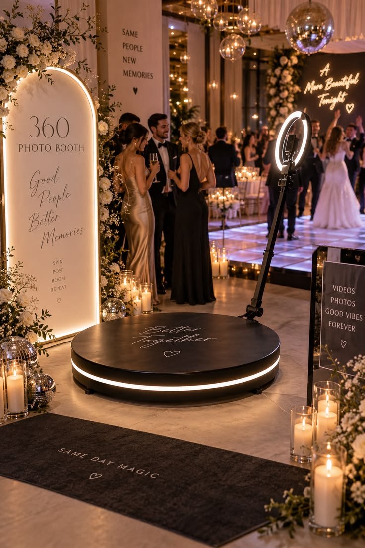 360 photo booth set up at a wedding reception