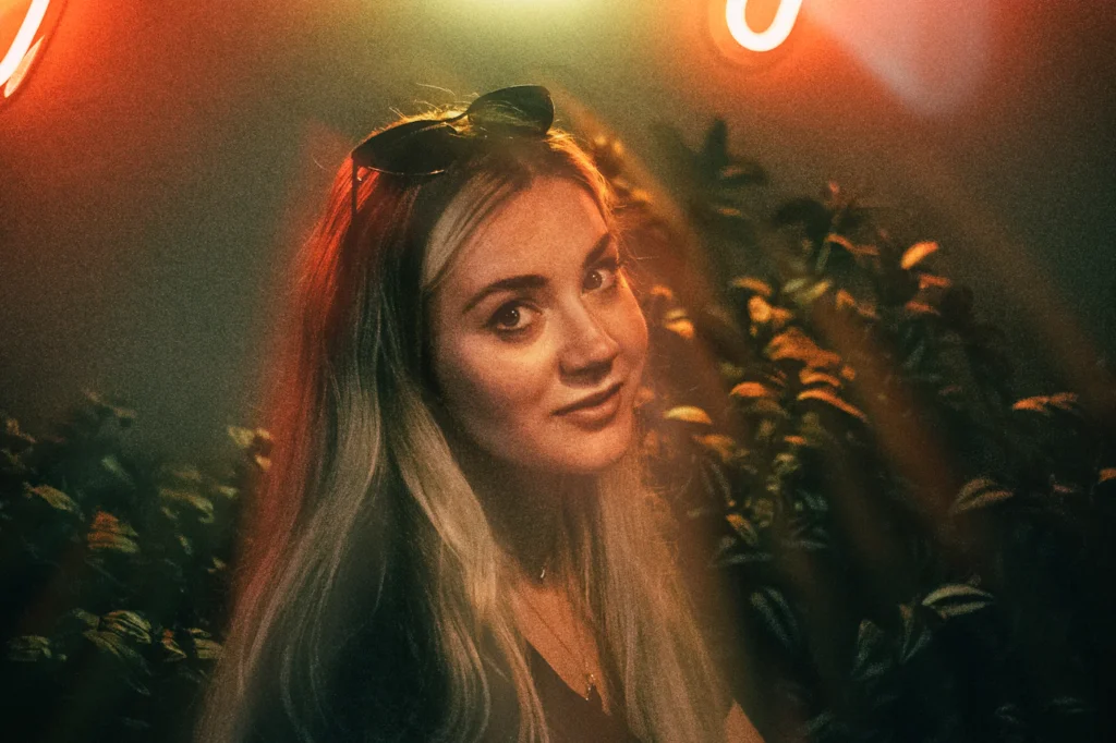 Guest portrait with neon lights for an AI photo booth